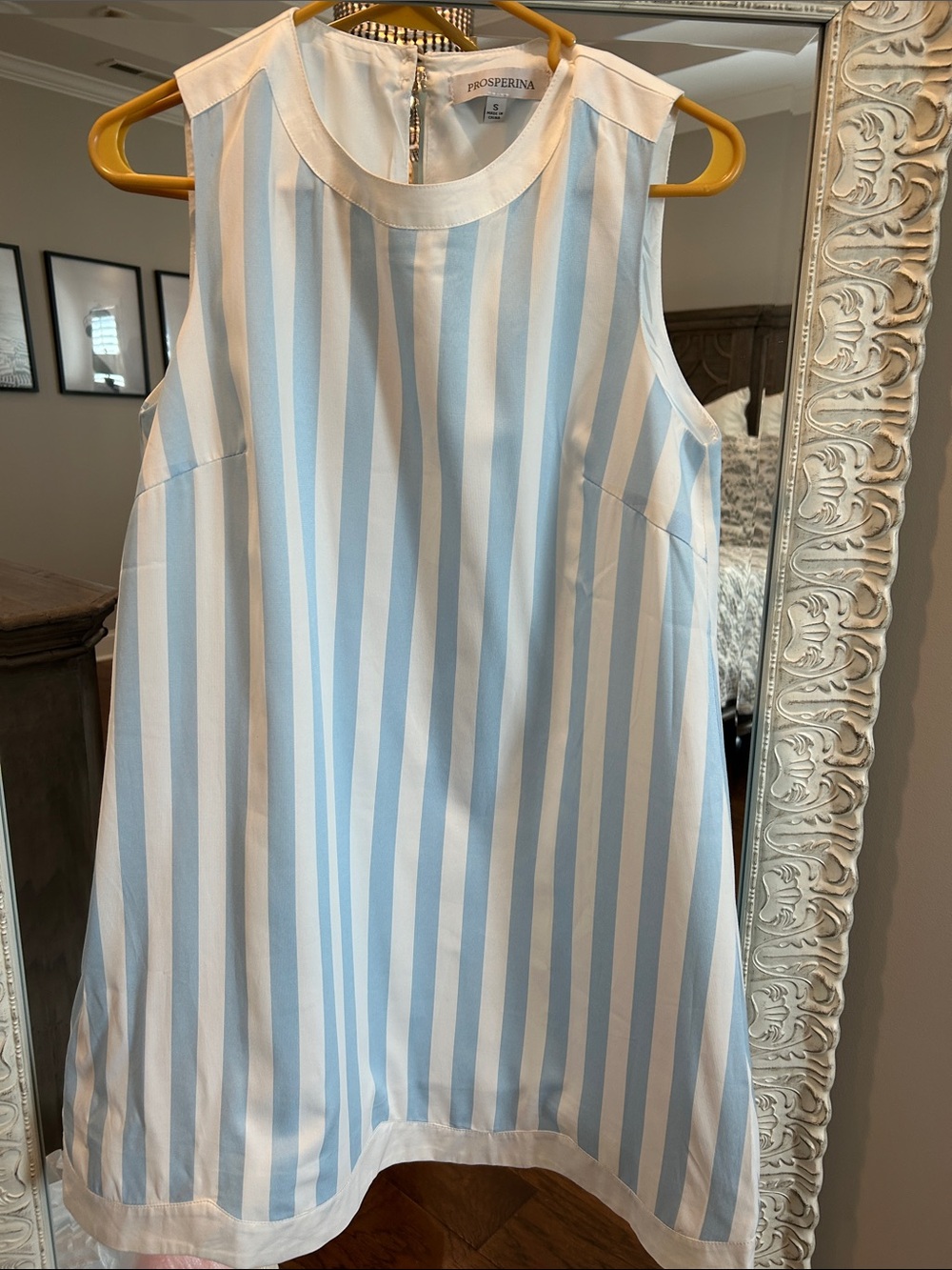 Blue & White Striped Sleeveless Mini Dress